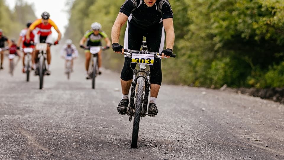 grupp med cyklister i naturen