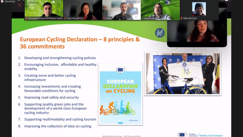 Webbinarium med slide om European Cycling Declaration